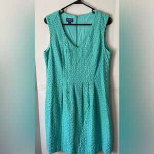 Pendleton Aqua Textured Midi Dress sleeveless size 12 cotton v neck